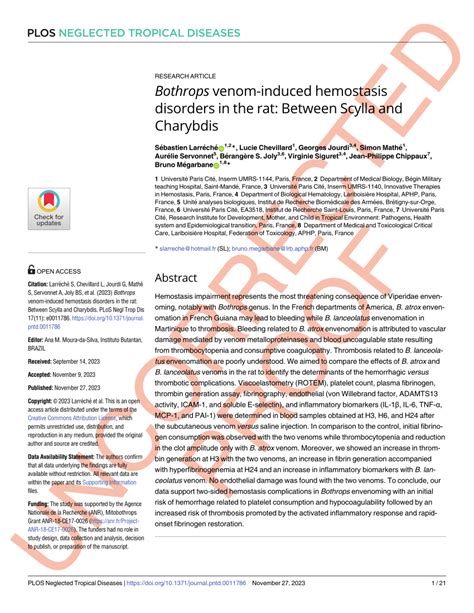 (PDF) Bothrops venom-induced hemostasis disorders in the rat: Between ...