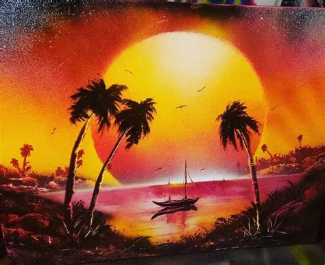 Paradise Sunset Spray Paint Art Canvas Original | Spray paint art, Original canvas painting ...