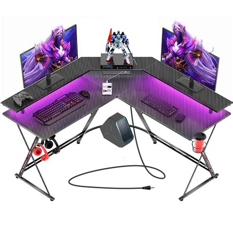 Buy SEVEN WARRIOR Gaming Desk 50.4” with LED Lights & Power Outlets, L ...