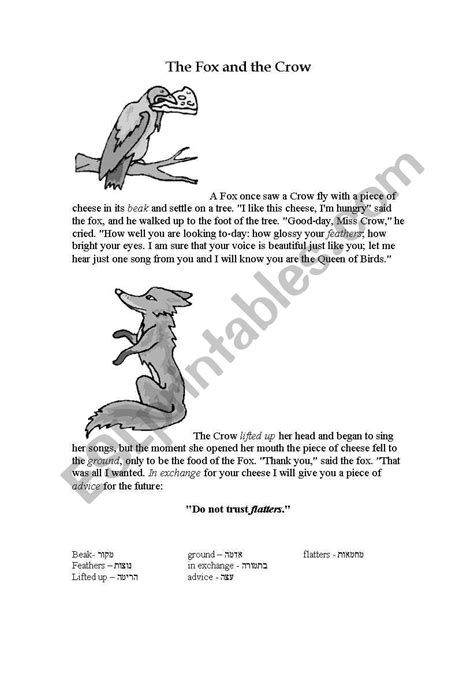 the fox and the crow - fable - ESL worksheet by Hadas.H