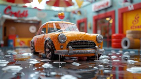 A Cartoon Character of a Car in the Car Wash. 3d Illustration Stock ...