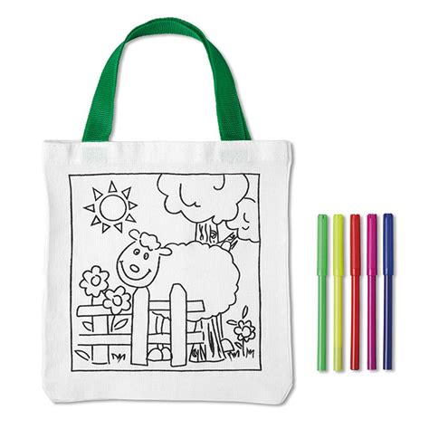 Colour Your Own Cotton Tote Shoulder Bag - For Kids/Children Party Bag Colouring Pens: Amazon.co ...