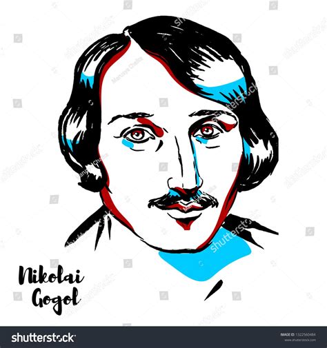 Nikolai Gogol engraved portrait with ink contours. Russian dramatist of ...