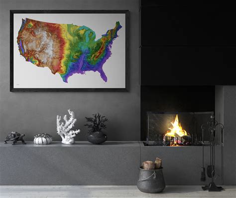 USA Color Elevation Map contiguous States With State Boundaries - Etsy