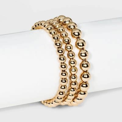 Brass Beaded Bracelet 3pc - A New Day™ Gold : Target