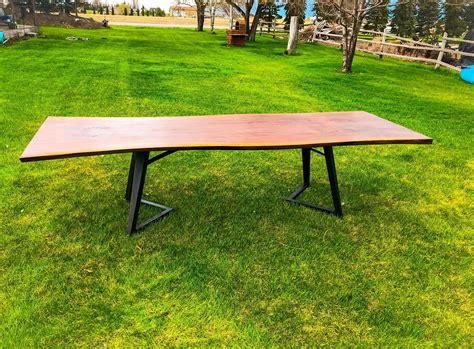 Bookmatched black walnut dining table with custom metal legs Walnut Dining Table, Custom Metal ...