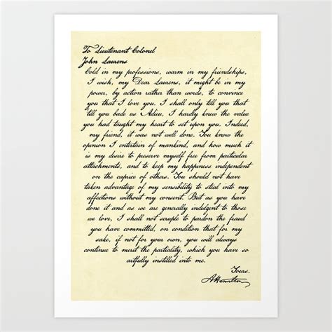 Alexander Hamilton Letter to John Laurens Art Print by byebyesally | Society6