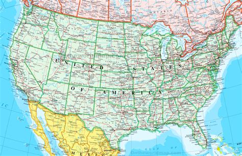 USA Map Curved Projection With Capitals, Cities, Roads, And Water ...