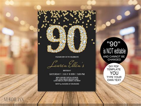 90th Birthday Invitation Printable Template Editable Birthday - Etsy