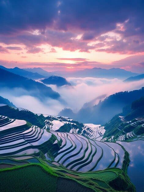Premium AI Image | rice terraces in the morning