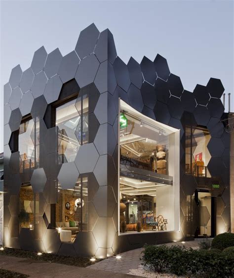 This honeycomb inspired facade, full of hexagonal shapes, was created ...