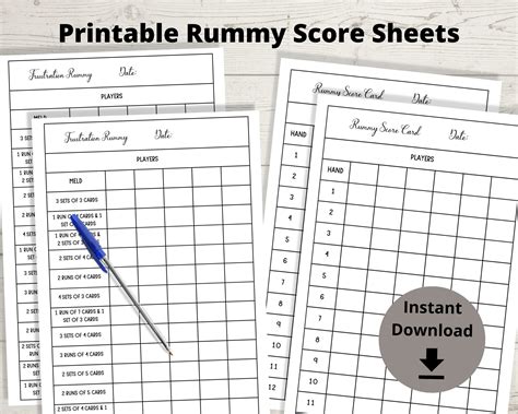 Rummy Score Sheets Frustration Rummy Score Cards, Gin Rummy Scoring Sheets, Printable Rummy ...