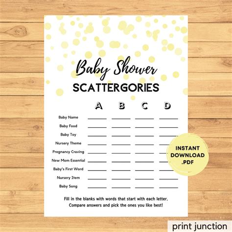 Baby Shower Scattergories Game Baby Scattergories Printable | Etsy