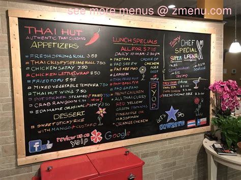 Menu at Thai Hut restaurant, Fort Worth