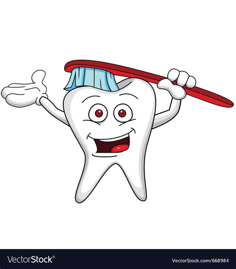 Tooth cartoon character with brush Royalty Free Vector Image