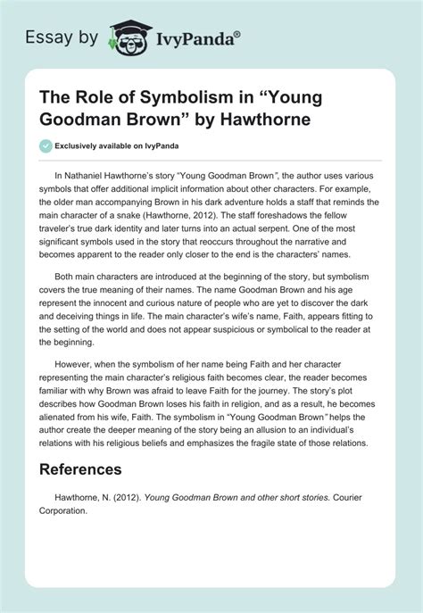 The Role of Symbolism in "Young Goodman Brown" by Hawthorne - 257 Words | Essay Example