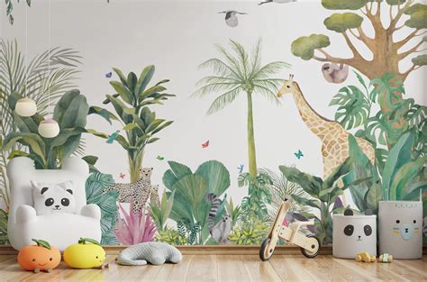 Jungle with animals, a wallpaper mural for nursery | Wallco