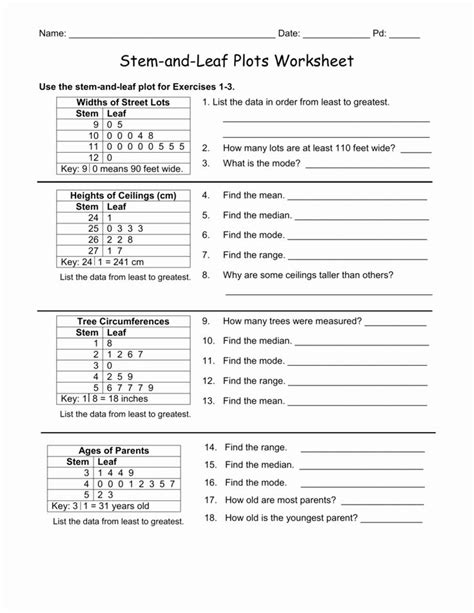 Stem and Leaf Plots Worksheet Awesome Stem and Leaf Plot Worksheets – Chessmuseum Template ...