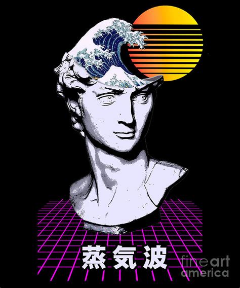 Vaporwave Statue David with a Wave on his head 80s Sunset print Digital Art by DC Designs SuaMaceir
