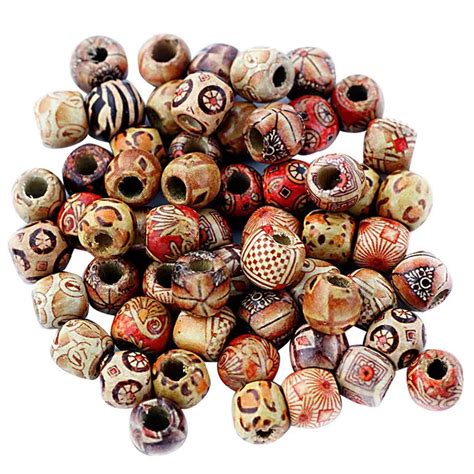 100pcs/Set Wood Painting Beads DIY Arts And Crafts Supplies Material DIY Necklace Wrist Wooden ...