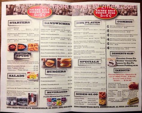 Menu at Golden Rule Bar-B-Q and Grill, Irondale, Crestwood Blvd