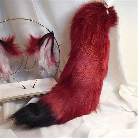 Red Fox Ears Headband With Cat Tail Red Plush Wolf Ears Hair - Etsy