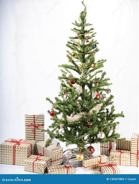 Christmas Tree with Presents Underneath. Stock Photo - Image of vintage ...