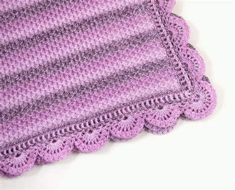 Items similar to Knitted Baby Blanket with Crochet Lace Edging - Violet ...