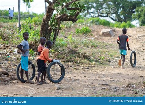 African Little Children Playing with Wheels Editorial Stock Photo ...