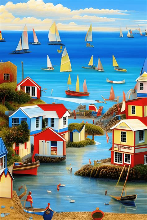 Beautiful Painting of a Seaside Village · Creative Fabrica