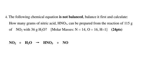 Solved 4. The following chemical equation is not balanced, | Chegg.com