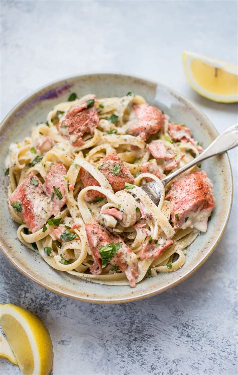 Salmon Pasta with a Creamy Garlic Sauce • Salt & Lavender