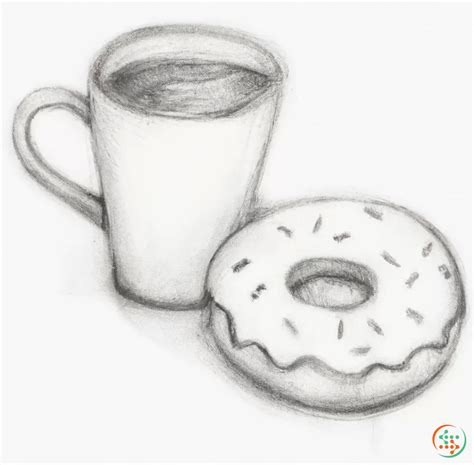 Pencil Drawing Of Coffee With Donut | Artificial Design