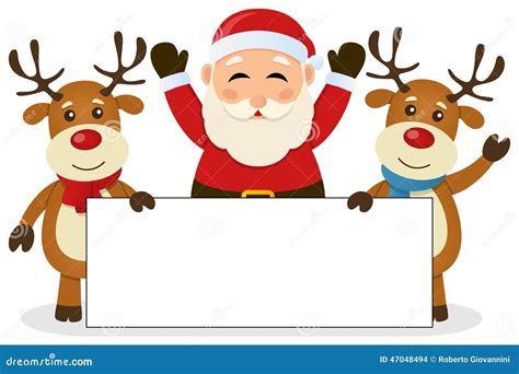 Santa Claus & Reindeer With Blank Banner Stock Vector - Illustration of ...