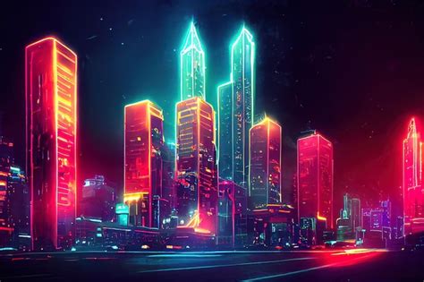 Premium Photo | Futuristic city concept art cityscape at night with ...