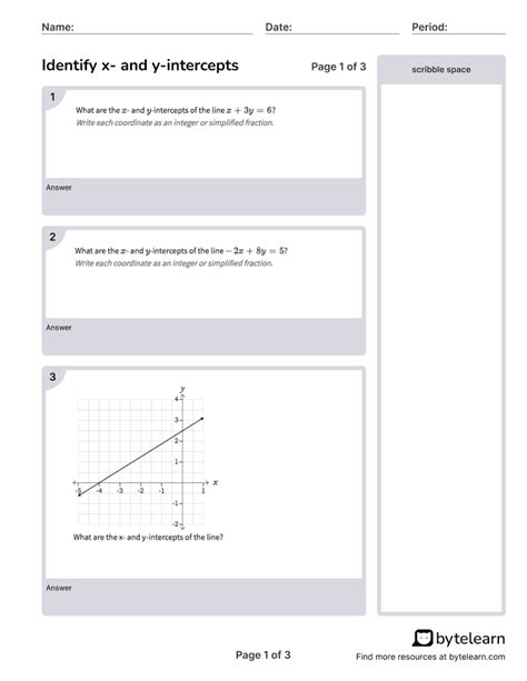 Identify X- And Y-Intercepts Worksheets [PDF] (8.F.A.3): 8th Grade Math