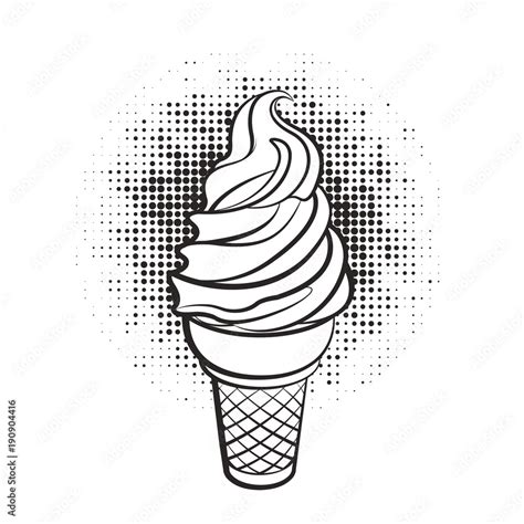 black outline ice cream cone over dot pattern vector drawing Stock ...