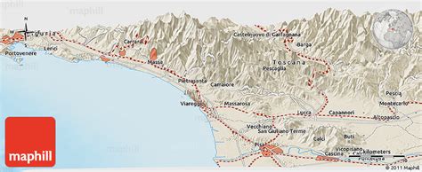 Shaded Relief Panoramic Map of Forte Dei Marmi