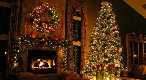 christmas tree, ornaments, fireplace Wallpaper, HD Holidays 4K Wallpapers, Images and Background ...