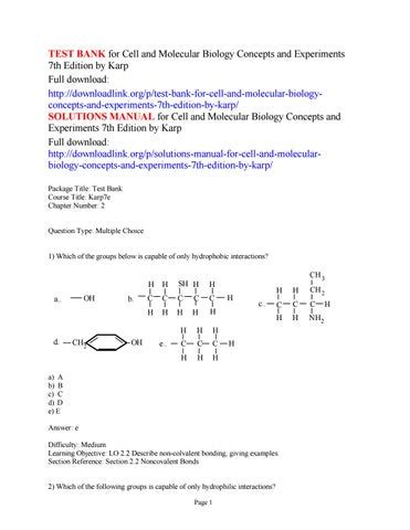 Test Bank for Cell and Molecular Biology Concepts and Experiments 7th Edition by Karp by ...