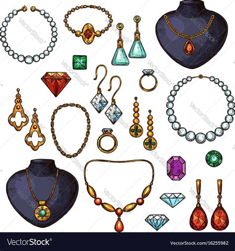 Icons jewelry bijou fashion accessories Royalty Free Vector