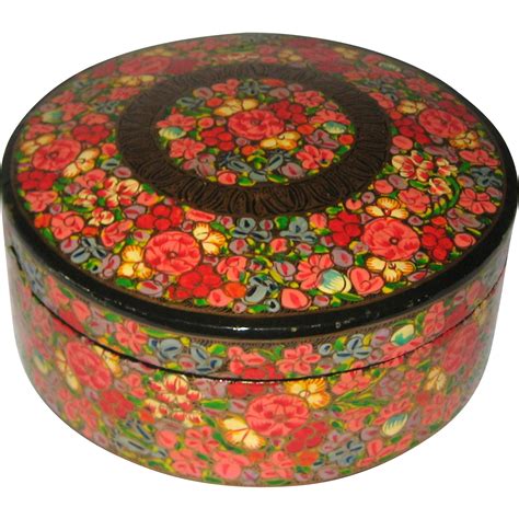 Kashmir India Papier-Mache Cache Box Hand Painted in Bright Floral Design | Box hand, Paper ...