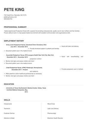 Postpartum Nurse Resume Sample & Tips | Online Resume Builder