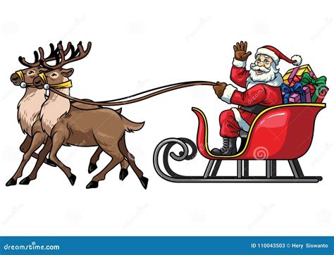 Santa Ride Sleigh with Reindeer in the White Background Stock Vector ...