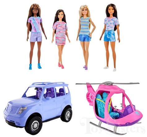 2023 Barbie SUV Car, Helicopter Playset & Doll 4-Pack (HJY89) - Toy Sisters