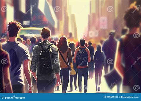 Crowd of People Walking Street Stock Illustration - Illustration of outdoor, exterior: 269675317