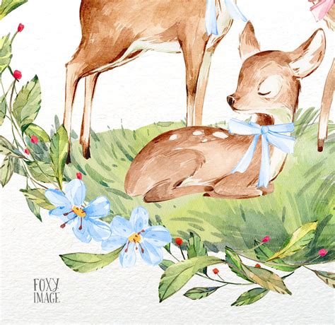 Deer Family Clipart Watercolor Deer PNG Clipart Sleeping | Etsy