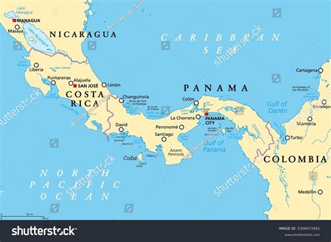 Costa Rica Panama Political Map Isthmus Stock Vector (Royalty Free ...