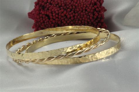 14k Wedding Bangles ,Set Of Hammered Bangle,3 Solid 14k GOLD Bangles, 14K GOLD, Bracelet For ...