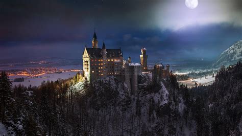 Wallpaper : Neuschwanstein Castle, castle, Germany, night, Moon ...